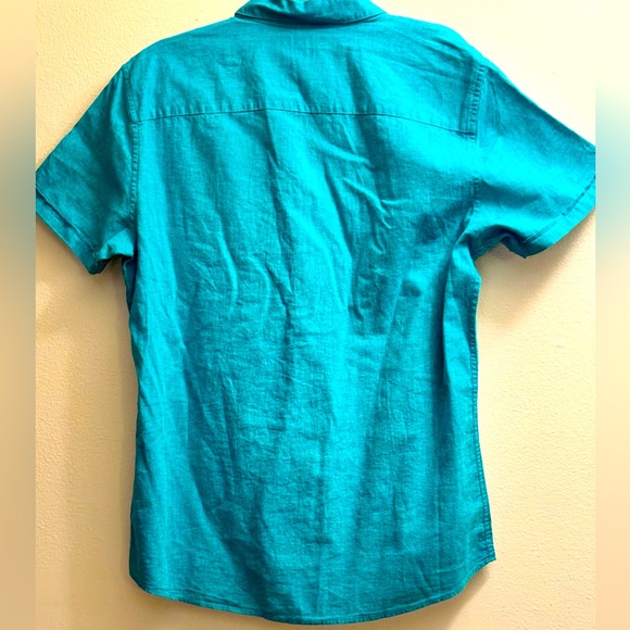 NWT Marc Anthony men’s teal button up short sleeve shirt, size medium - Picture 2 of 6